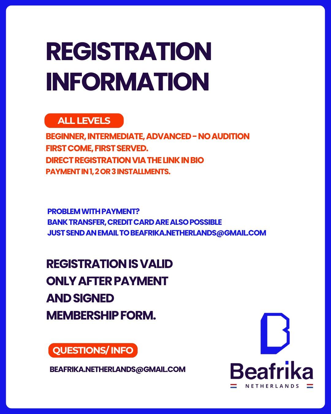 Informations d'inscription Beafrika Studio Netherlands