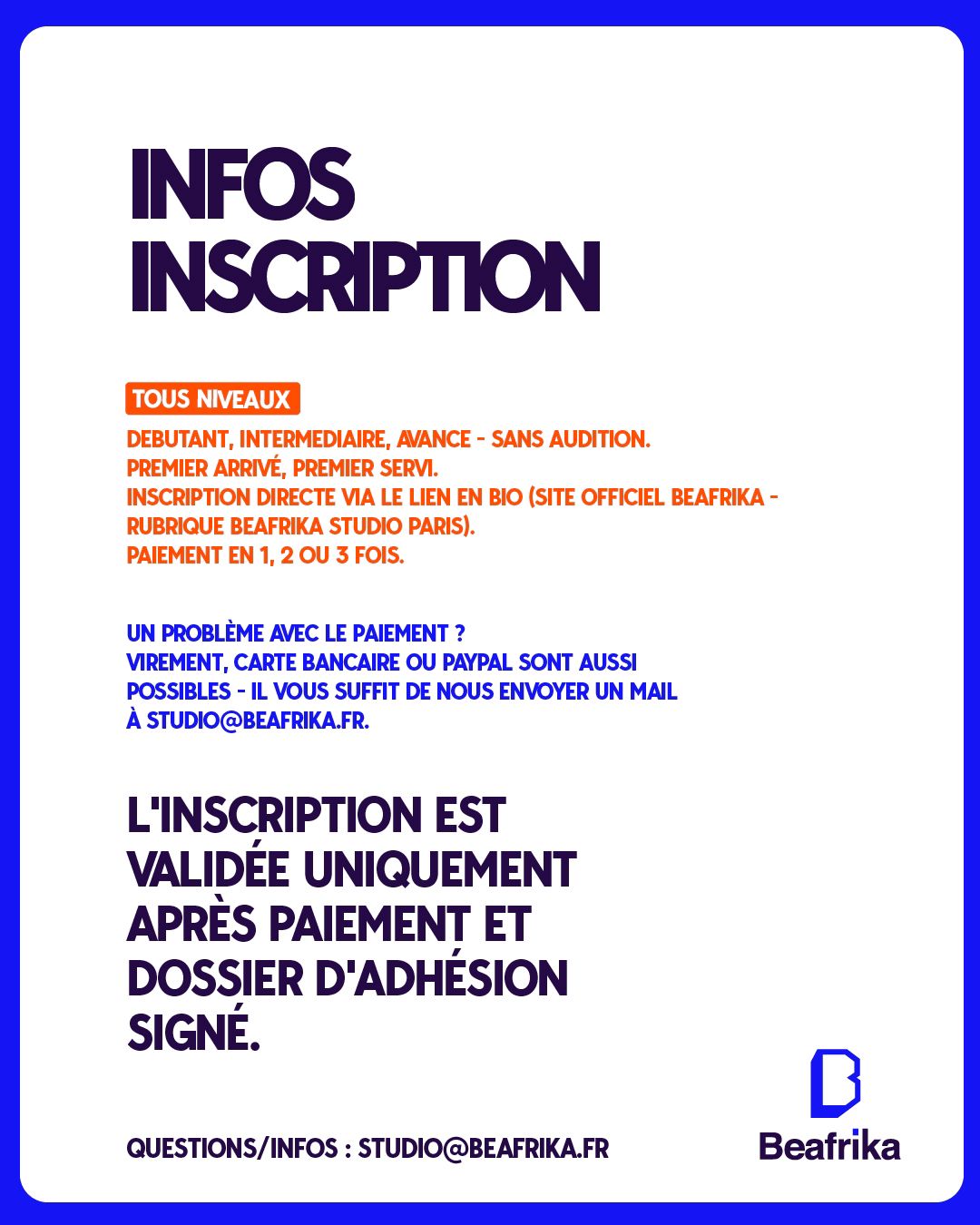 Beafrika Studio Paris registration information